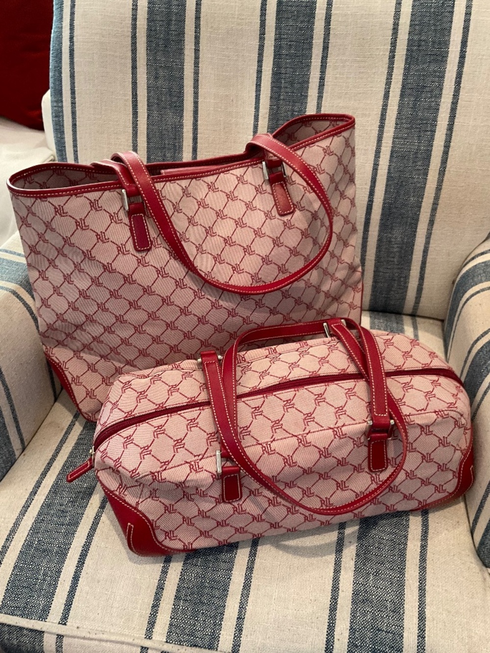 Set of Ralph Lauren Bags canvas with red accents, never used